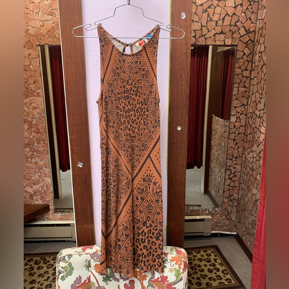 FARM Rio Rust Orange and Black Printed Sleeveless Maxi Dress